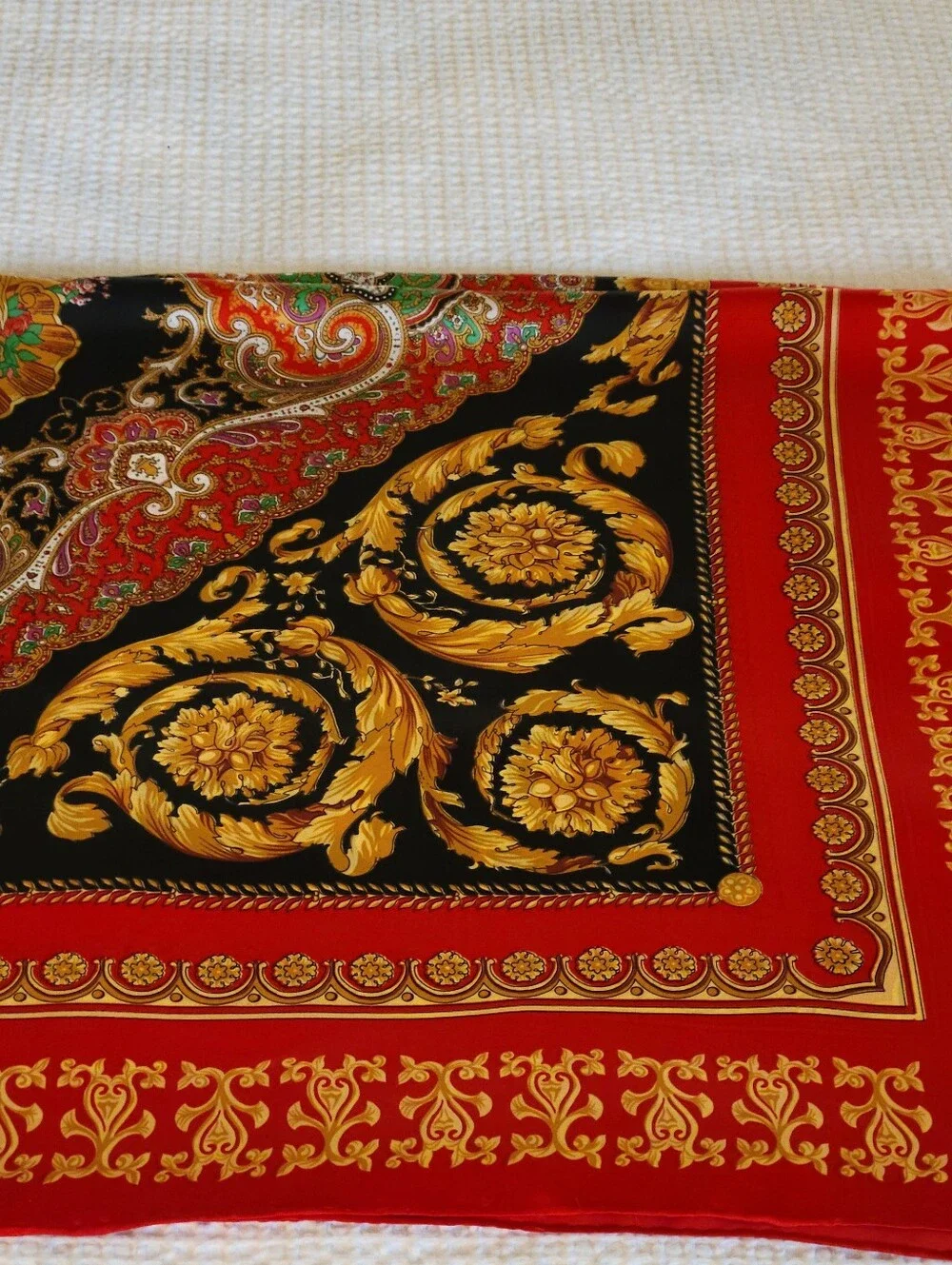 Vintage,Very Large HUALI,Red and Black Baroque-Style Scarf Accent